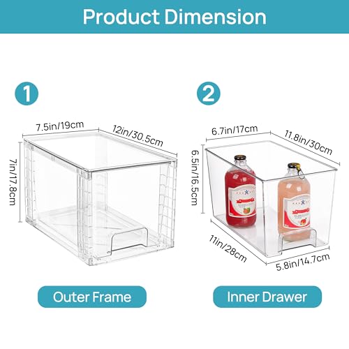 Vtopmart 4 Pack Stackable Clear Pantry Storage Drawers, Large | Large Clear Drawers with Handles. Stackable, Easy to Assemble, Non-slip and Sturdy for Pantry, Kitchen, Cabinet & Bathroom. - size: 2Pack 7"H