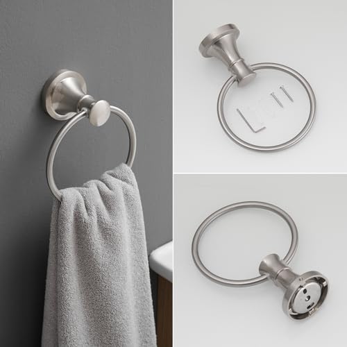 RUMOSE Pivoting Toilet Paper Holder and Hand Towel Ring, Brushed Nickel | Wall Mount, Bathroom Hardware Accessories 2 PCS Set, Toilet Tissue Roll Holder & Towel Hanger, Rustproof, Stainless Steel - color: Brushed Nickel