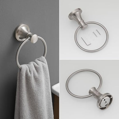 RUMOSE Pivoting Toilet Paper Holder and Hand Towel Ring, Brushed Nickel | Wall Mount, Bathroom Hardware Accessories 2 PCS Set, Toilet Tissue Roll Holder & Towel Hanger, Rustproof, Stainless Steel - color: Brushed Nickel