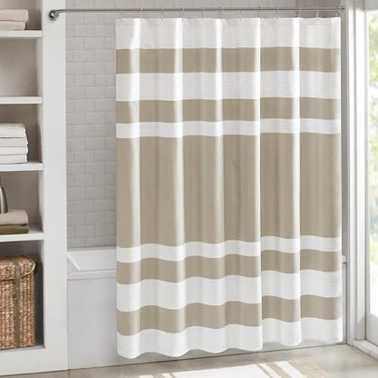Madison Park Spa Waffle Weave Extra Wide Shower Curtain, 108 x 72, Taupe | Striped, Pieced Fabric Design, 3M Scotchgard Moisture Management, Hotel Quality, Modern, for Bathroom, OEKO-TEX Certified - color: Stripe Taupe, size: 108"W x 72"L (Pack of 1)
