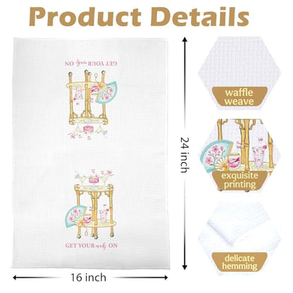 Mahjong Chinoiserie bar Towel - Bar Cart Mahjong Chinoiserie Decorative Waffle Dish Towels, Chinoiserie Hand Towel, Cocktail Tea Towel, 16x24 Inch - color: Mahjong Bar