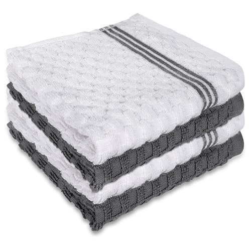 Washcloths Set, 4-Pack Cotton Wash Cloths, 12x12 Inch, White/Grey | Highly Absorbent and Soft Feel Fingertip Towels, Machine Washable Washcloths for Bathroom, Gym, Hotel, Spa and Kitchen - color: White and Grey 4 Pack