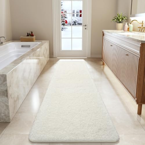 LOCHAS Bathroom Rug Runner 24x84 Inch, Bath Rugs Non Slip, Cream White | Soft Thick Absorbent Washable, Shaggy Plush Bath Mat for for Tub, Shower Floor, Quick Dry - color: Cream White, size: 84x24 inch (Rectangular)