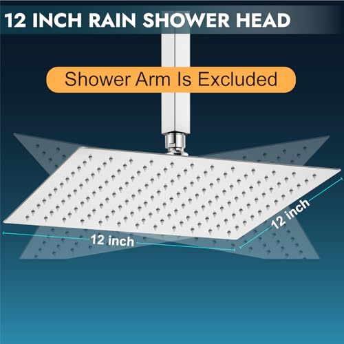 Midanya Square Rain Shower Head,High Pressure,Polish Chrome 12 Inch | 360°Swivel,Ceiling or Wall Mount,Waterfall Full Body Coverage,Bathroom Remodel,Stainless Steel Large Rainfall Shower Head - color: Chrome, size: 12 Inch