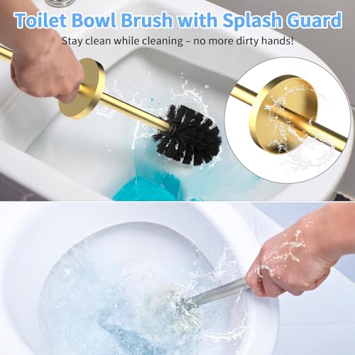 Stainless Steel Toilet Brush and Holder Set Brushed Silver Heavy Duty Toilet Bowl Brush with Long Handle for Bathroom and Farmhouse (Gold) - color: Gold