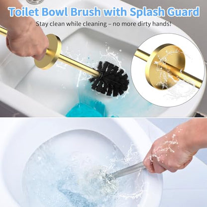 Stainless Steel Toilet Brush and Holder Set Brushed Silver Heavy Duty Toilet Bowl Brush with Long Handle for Bathroom and Farmhouse (Gold) - color: Gold