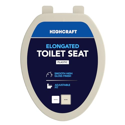 HIGHCRAFT Premium Elongated Toilet Seat with Adjustable Hinges - Molded Plastic Toilet Seat - Fits Standard Elongated Toilets - Oval Seat in Bone/Beige - color: Bone, size: Elongated