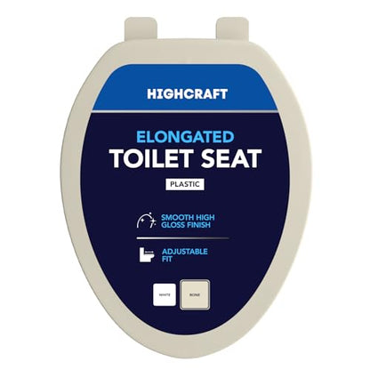 HIGHCRAFT Premium Elongated Toilet Seat with Adjustable Hinges - Molded Plastic Toilet Seat - Fits Standard Elongated Toilets - Oval Seat in Bone/Beige - color: Bone, size: Elongated