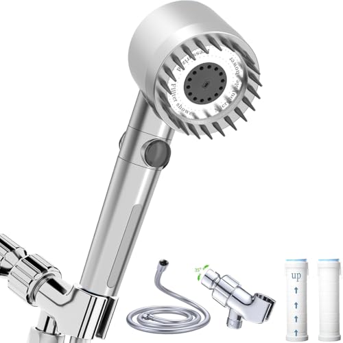 High Pressure Handheld Shower Head High Pressure Shower Heads- High Flow Even with Low Water Pressure - Hand Held Showerhead Set with 59″Replacement Hose/Bracket and Cotton Filters (Premium Chrome) - color: Premium Chrome