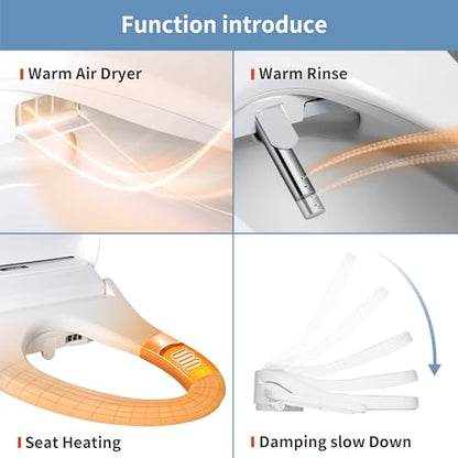 KERDE Electric Bidet Toilet Seat,Bidets For Existing Toilets,Rlongated,One-click Intelligent Operation, Warm Water Cleaning,Slow Close,Seat Cushion Keep Constant Temperature In Winter (Armrest) - style: Armrest