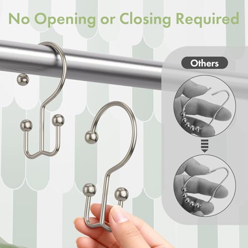 Nickel Shower Curtain Hooks, 12PCS Minimalist Simple Double Shower Curtain Rings, Rust-Resistant Metal Shower Hooks Shower Curtain Hangers, Shower Rings for Bathroom Shower Rods Curtains - color: Nickel, style: Minimalist - Double Hooks
