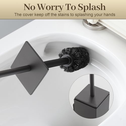 Toilet Brush and Holder Wall Mounted, Gun Gray Aluminum with 2 Replaceable Heads, Bathroom Toilet Brush, Drill or 3M Adhesive Mount, Removable Liner and Splash Guard, Modern Square Design - color: Gun Gray-wall Mounted
