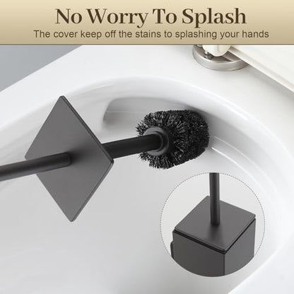 Toilet Brush and Holder Wall Mounted, Gun Gray Aluminum with 2 Replaceable Heads, Bathroom Toilet Brush, Drill or 3M Adhesive Mount, Removable Liner and Splash Guard, Modern Square Design - color: Gun Gray-wall Mounted