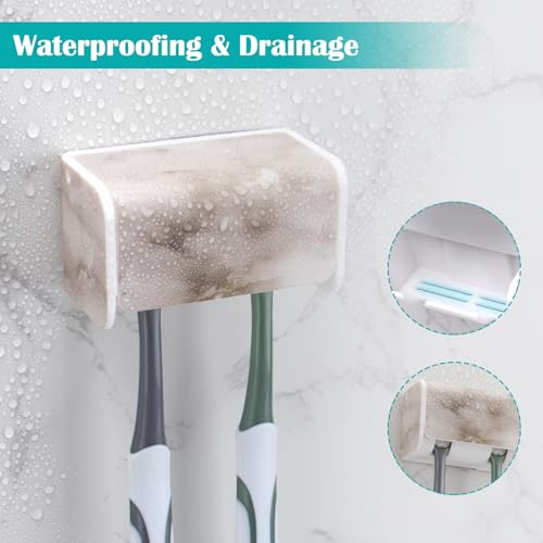 2 PCS Toothbrush Holders Wall Mounted with Cover (2, White Marble) | Wall mounted, Detachable, Easy to clean, Breathable, 2 Slots Self Adhesive Toothbrush Organizer for Bathroom - color: White Marble
