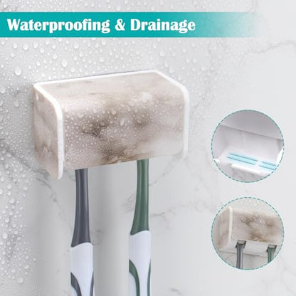 2 PCS Toothbrush Holders Wall Mounted with Cover (2, White Marble) | Wall mounted, Detachable, Easy to clean, Breathable, 2 Slots Self Adhesive Toothbrush Organizer for Bathroom - color: White Marble