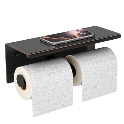 FORIOUS Toilet Paper Holder with Shelf, Commercial Toilet Paper Dispensers | Oil Rubbed Bronze | Wall Mount Bathroom Tissue Holder | SUS304 Stainless Steel Rustproof | Double Tissue Roll Holder - color: Oil Rubbed Bronze