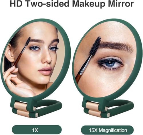 10X Magnifying Handheld Mirror Double Sided 1X/10X with Handle | Foldable Handle, Round Shape, Dual Sided, Compact & Portable, Makeup Mirror