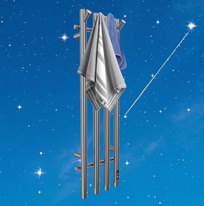 Heated Towel Rack, Gold 4-Bar Wall Mounted Towel Warmer with Timer, Vertical Round Electric Towel Heater, 11.8 x 37.4 x 4.21 Inches (Silver) - color: Silver