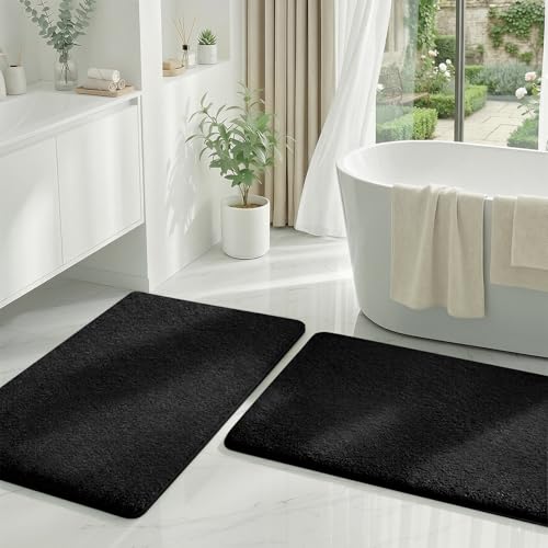 MINIDEAR Bathroom Rugs Sets 2 Piece - Thick Memory Foam Bath Mat, Ultra Soft, Plush Fluffy, Non-Slip, Quick Dry, Absorbent Washable Mat for Tub, Home Decor (32x20 & 36x24 Inch, Black) - color: Black, size: 2' x 3' (32x20+36x24)