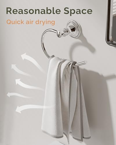 Chrome Towel Ring Wall Mounted for Bathroom, Hand Towel Holder | Polish 304 Stainless Steel Heavy Duty Towel Hanger Waterproof & Rustproof Towel Holder Raised Base - color: Chrome