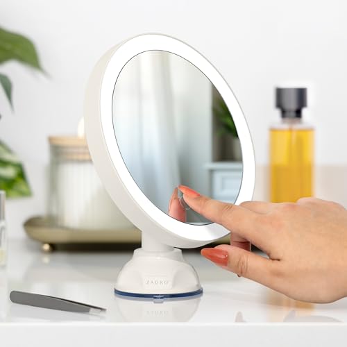 Lighted Wall Mounted Suction Cup Makeup Mirror with 10X Magnification - color: Neutral