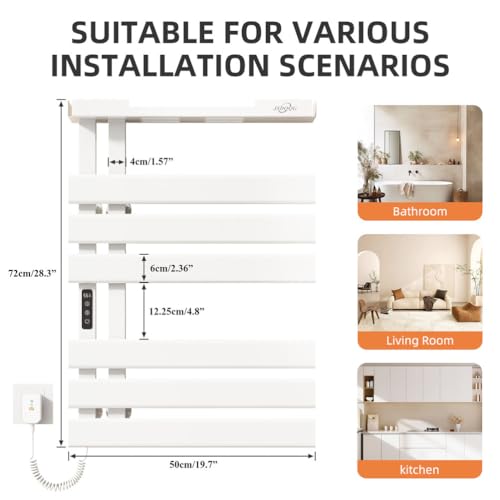 Smart Heated Towel Racks for Bathroom,Electric Towel Warmer Rack App & Voice Control,WiFi Heated Towel Bar Wall Mounted,Towel Warming Rack with Top Shelf and Led Timer,Flat Widen 6 Bar,White - color: White