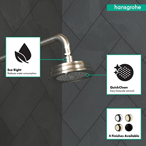 hansgrohe Croma 100 Classic 5-inch Showerhead Low Flow Classic 3-Spray Full, Pulsating Massage, Intense Turbo Water Saving with QuickClean in Brushed Nickel, 04751820 - color: Brushed Nickel