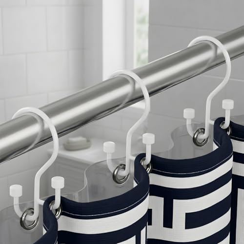 Bathway 12-Pack Double Shower Curtain Hooks, Rust-Resistant Metal Shower Curtain Rings with High-Low Design to Separate Liner & Curtain, Smooth Glide, White - color: White