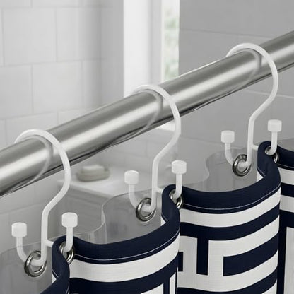 Bathway 12-Pack Double Shower Curtain Hooks, Rust-Resistant Metal Shower Curtain Rings with High-Low Design to Separate Liner & Curtain, Smooth Glide, White - color: White