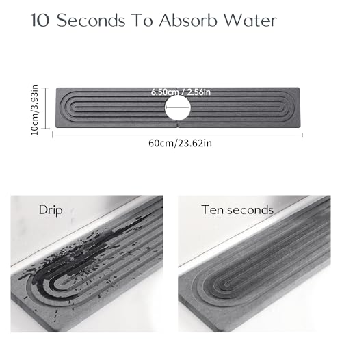 Diatomite Sink Splash Guard – Super Absorbent Kitchen & Bath Mat, Quick-Dry Non-Slip Drying Tray, Fits Most Faucets, Pet Bowl Mat, Vase Holder (Premium Gray, 23.6'' x 4'') - color: Gray-C