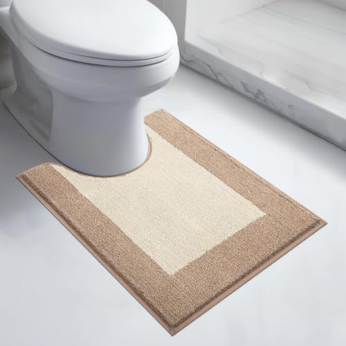 Bathroom Rugs U-Shaped, 20" x 24" Soft Bath Rugs, Beige & Grayish Brown | Non-Slip, Super Absorbent, Machine Washable, Quick Dry, Bath Mats for Shower and Bathtub, TPR Backing - color: Beige & Grayish Brown, size: 20" X 24"