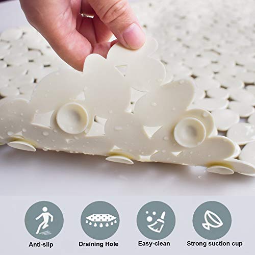 SONGZIMING Bathtub Mat Non Slip Pebble Bath Shower Mat with Drain Holes, Suction Cups Mat for Tub (16" W x 35" L,Beige) - color: Beige