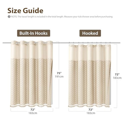 Beige Hook Free Chevron Shower Curtain & Fabric Liner,72x75 | Less Time to install, 3 in 1 Fabric Shower Curtain and Liner Set with Magnets, Mesh Top Window, Shower Curtains for Bathroom - color: Beige, size: 72"W x 75"L (Pack of 1)
