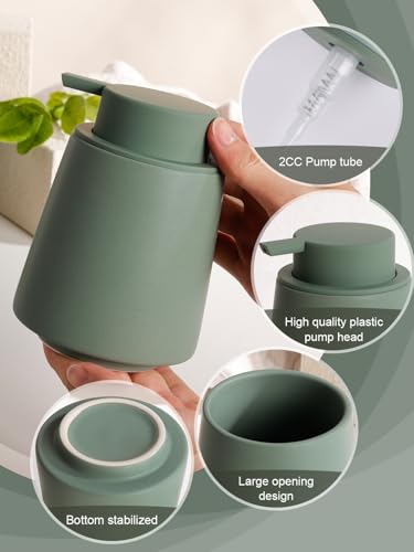 INGOFIN Ceramic Soap Dispenser, 14 oz Bathroom Hand Soap Dispenser, Liquid Dispenser with Pump, Refillable Modern Lotion Dish Dispenser for Kitchen, Matte Green - color: Green-liquid