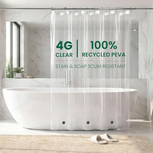 Bowery Home NOT Made in China Eco-Friendly Recycled PEVA Shower Curtain Liner – Waterproof, Sustainable, Non-Toxic Shower Curtain Liner, with Rust-Proof Grommets, 72x72IN, 4G – Clear - color: 4g / Clear