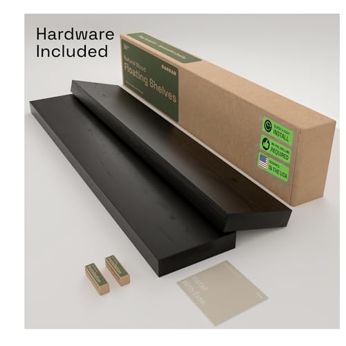 Solid Wood Floating Shelves for Wall 36 Inches Long, Black Wooden Shelf | Real Wood, 36 Inch, Heavy Duty, Wall Mounted, Bathroom Shelves Large, Bedroom Kitchen, Black Finish, 36W × 6.7D, Set of 2 - color: Black, size: 36 Inch