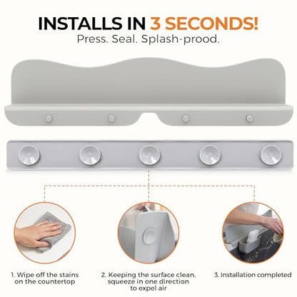MACMED Silicone Sink Splash Guard with Sponge Holder for Kitchen Sink,19.5" | Water Splash Guard for Kitchen Sink, Faucet, Bathroom Tubs & Countertop Protector – Water Backsplash Guard - Grey Color