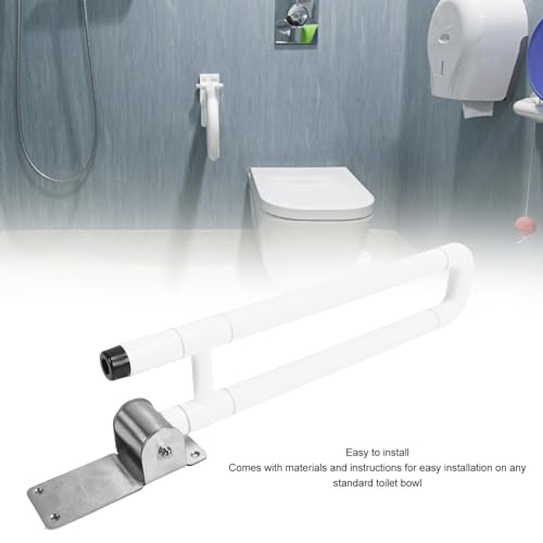 Foldable Toilet Grab Bar Handles, Stainless Steel Flip Up Safety Support Rails, Non Slip Bathroom Seat Assist Bar for Elderly and Disabled, Yellow (White) - color: White
