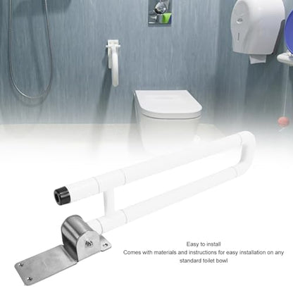 Foldable Toilet Grab Bar Handles, Stainless Steel Flip Up Safety Support Rails, Non Slip Bathroom Seat Assist Bar for Elderly and Disabled, Yellow (White) - color: White