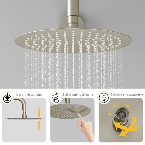 BESy Shower System with 10 Inch Round Rain Shower Head and Handheld Wall Mounted, High Pressure Rainfall Shower Faucet Fixture Combo Set with 2 in 1 Handheld Showerhead for Bathroom, Nickel - color: Nickel