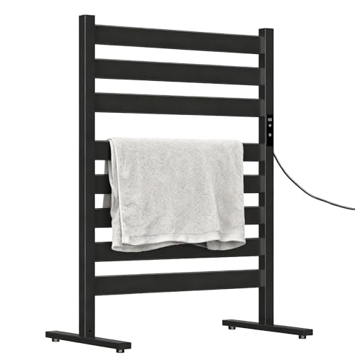 Verida Towel Warmer for Bathroom, Heated Towel Rack, Upgraded Extra-Wide Heating Area, Built-in Timer and Temperature Adjustment, Large Free-Standing Heated Towel Racks, Black 8 Bar Large - color: Matte Black, size: Large