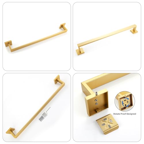23.6 Inch Brushed Gold Bathroom Towel Bar Set, 2-Piece Square Wall Mounted Towel Rack, Wall Mounted 304 Stainless Steel Towel Holder for Bathroom - color: Brushed Gold, size: 2 pack