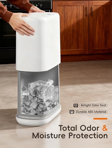 Dog Proof Small Bathroom Trash Can with Lid, Slim Press Top Garbage Can, Narrow White Plastic Waste Basket, for Bathroom Bedroom Office 4.8 Gal with 5 Rolls 75 Trash Bags