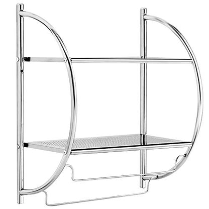 Tangkula Wall Mount 2 Tier Bathroom Shelf with Bars, 18" W X 10" D X 22" H, Home Toilet Double Layer Rustproof Chrome Shelf - color: Silver