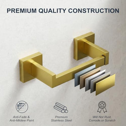Toilet Paper Holder Wall Mount Brushed Gold Stainless Steel | Toilet Tissue Roll Holder Bathroom Square Toilet Paper Towel Roll Holder Double Post Pivoting Tissue Handle - color: Brushed Goled