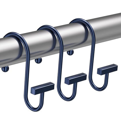 Navy Blue Shower Curtain Hooks, Bathway Shower Curtain Rings Rust Proof, 12PCS Shower Hooks for Shower Curtain, T-Bar Design Convenient Elegant Shower Curtain Hangers for Bathroom Kitchen Wardrobe - color: Navy Blue