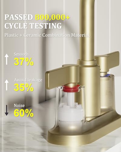 Brushed Gold Bathroom Sink Faucet 3 Hole 4 Inch Centerset Bathroom Faucets | Faucet for Bathroom Sink with Pop Up Drain and 2 Supply Hoses 2 Handle Bathroom Faucet for Sink Vanity RV Evolvegoods - color: Brushed Gold