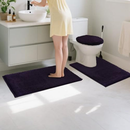 Shower Curtain Sets with Rugs and Adjustable Toilet Seat Cover | 4 Pcs Gark Purple Bathroom Sets with Shower Curtain and Rugs and Microfiber Toilet Lid Cover - color: Gark Purple