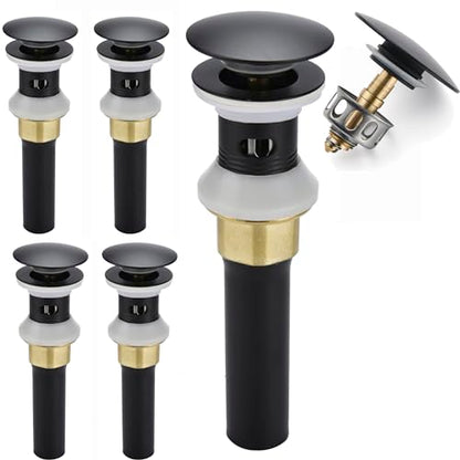 Rockgoya Bathroom Sink Drain,5 Pack Drain Stopper Bathroom Sink with Overflow,Pop Up Drain Assembly with Detachable Strainer Basket,Built-in Anti-Clogging Strainer,Stainless Steel Mattle Black - color: Mattle Black-5 Pack, style: With Overflow