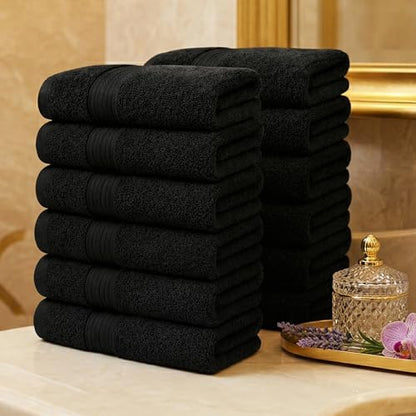 100% Cotton Hand Towels 18x28 Inches, 600 GSM, Soft & Absorbent, Set of 12, Black - color: Black, size: Hand Towel Set of 12